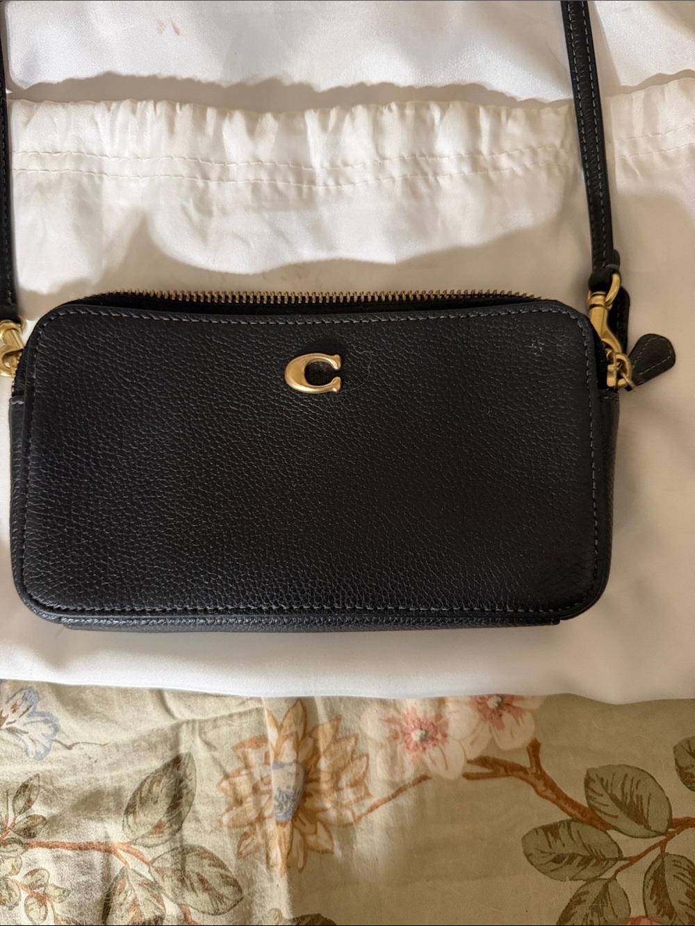 Coach Black Pebbled Leather Crossbody with Gold 'C' Accent